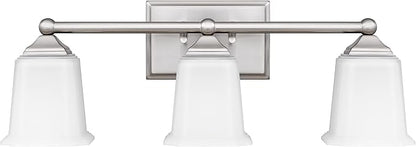 Nox Vintage 3-Light Vanity Light Modern Wall Sconce Lighting Brushed Nickel with White Glass Shade for Bathroom, Hallway, Entryway, Kitchen, Mirror, Laundry Room