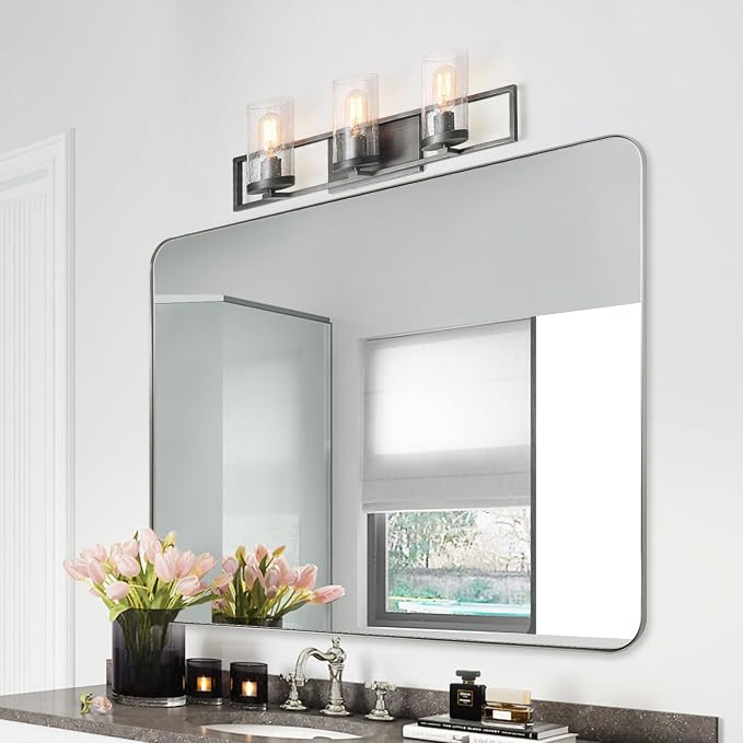 30”x40”Brushed Nickel Mirror for Bathroom, Rounded Rectangle Bathroom Mirror, Modern Metal Mirror in Premium Stainless Steel Frame, 1”Deep Set Design Hangs Horizontal Or Vertical