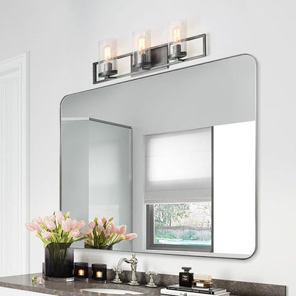 30”x40”Brushed Nickel Mirror for Bathroom, Rounded Rectangle Bathroom Mirror, Modern Metal Mirror in Premium Stainless Steel Frame, 1”Deep Set Design Hangs Horizontal Or Vertical
