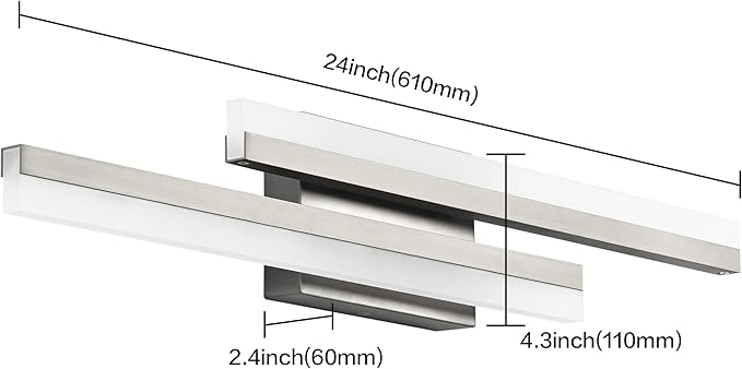PRESDE 24 Inch Vanity Light Brushed Nickel Bathroom Light Fixtures Over Mirror LED Modern Bath Lighting Bar Dimmable