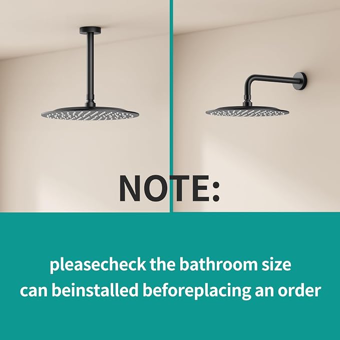 All Metal Rain Shower Head - Heavy Duty Stainless Steel, Easy Install, High Water Flow, Ultra-Thin Modern Design for Bathroom (D-Matte Black, 10)（BNW0088）