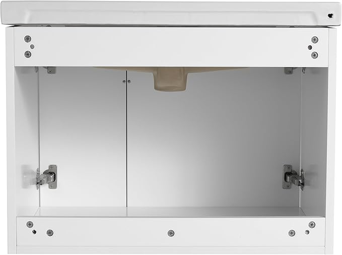 Malwee 28" Floating Bathroom Vanity with Sink, 28 Inch Single Sink Wall Mounted Bathroom Vanity, with 2 Doors and White Ceramic Basin Top, White Cabinet Set with 3 Color Handles(081-28)