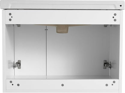 Malwee 28" Floating Bathroom Vanity with Sink, 28 Inch Single Sink Wall Mounted Bathroom Vanity, with 2 Doors and White Ceramic Basin Top, White Cabinet Set with 3 Color Handles(081-28)