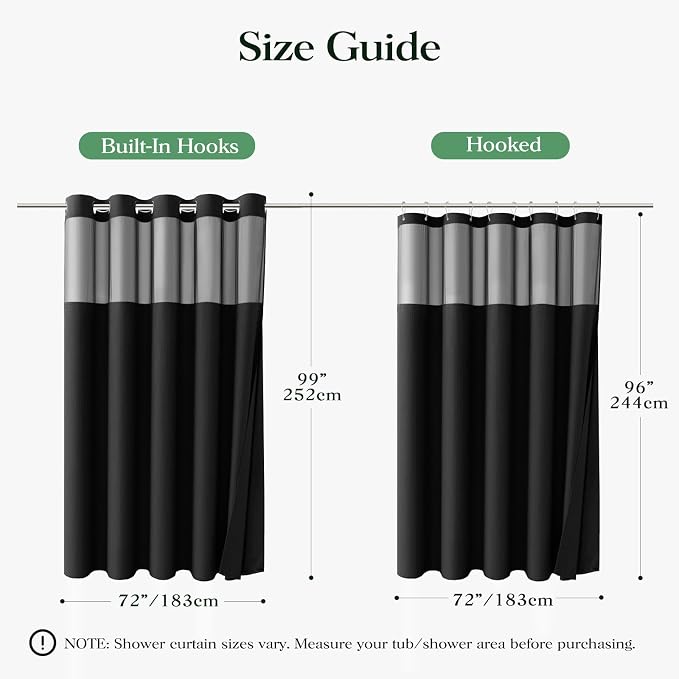 Black Hook Free Waffle Shower Curtain & Snap-in Fabric Liner,72x99 | Less Time to install, 3 in 1 Fabric Shower Curtain and Liner Set with Magnets, Extra Long, Shower Curtains for Bathroom