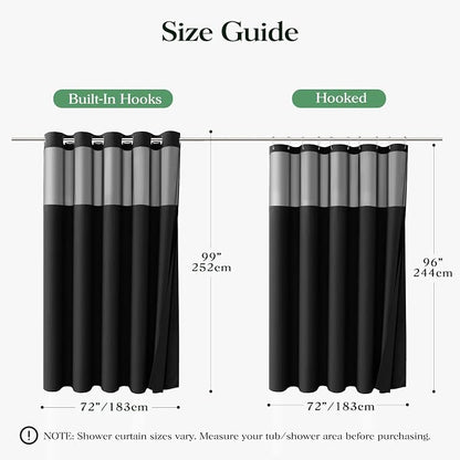 Black Hook Free Waffle Shower Curtain & Snap-in Fabric Liner,72x99 | Less Time to install, 3 in 1 Fabric Shower Curtain and Liner Set with Magnets, Extra Long, Shower Curtains for Bathroom