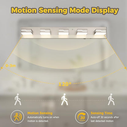 LED Modern Bathroom Vanity Light 5-Light, 32 inch 3CCT Dimmable Nickel Vanity Lights for Bathroom Lighting Fixtures Over Mirror, Wireless Motion Sensor Bathroom Vanity Light