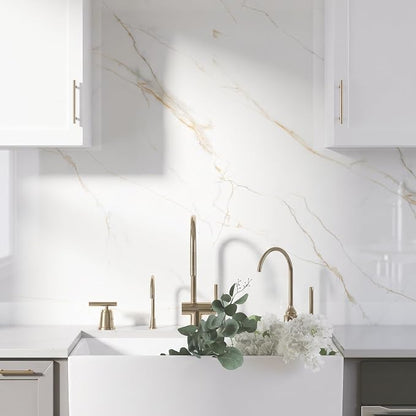 Marble Peel and Stick Waterproof Wall Paneling, 118" x 47" Statuario Gold Glossy Finish Self-Adhesive Backsplash Tile Vinyl Wall Panel for Kitchen Bathroom Wall Decor, Covers 38.75 Sq. Ft.