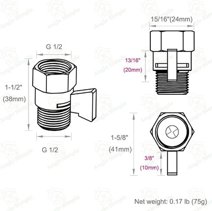 Angle Simple Shower Flow Control Valve, Water Shut Off Valve, Polished Gold | Brass Water Flow Restrictor, G 1/2 Pressure Reducer for Handheld Shower Head or Bidet Sprayer
