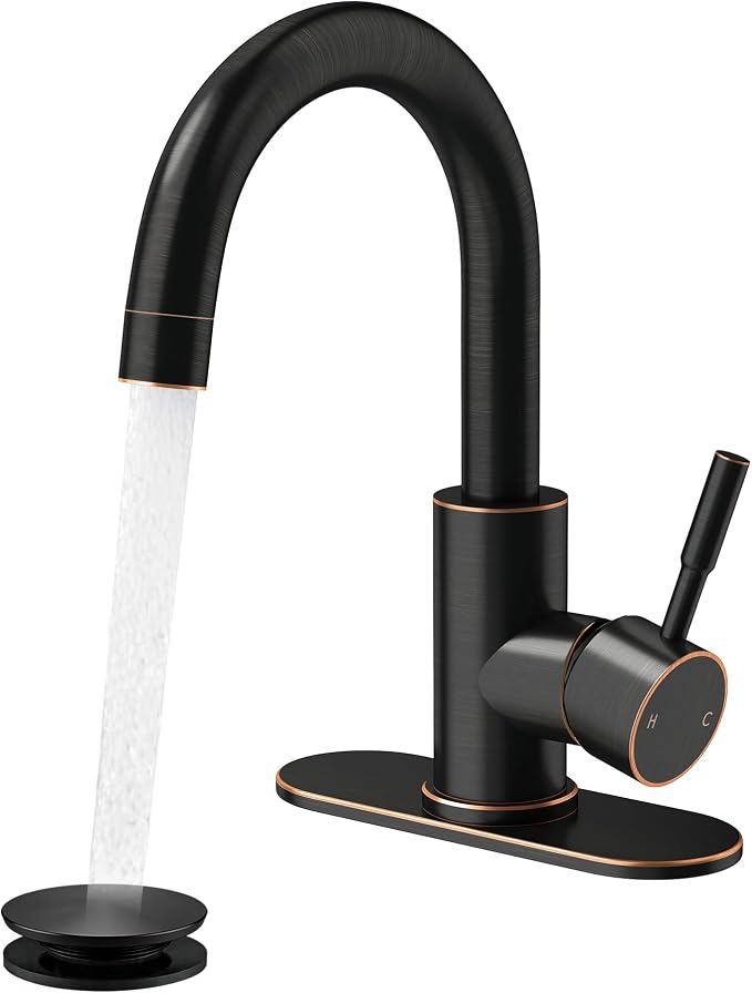 Bathroom Faucets, Bar Sink Faucet Single Hole for Bathroom Kitchen Campers with Pop-Up Drain Hose, Suitable for Farmhouse Vanity Lavatory
