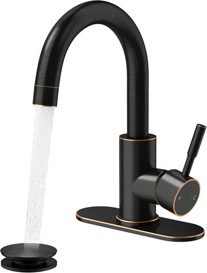 Bathroom Faucets, Bar Sink Faucet Single Hole for Bathroom Kitchen Campers with Pop-Up Drain Hose, Suitable for Farmhouse Vanity Lavatory