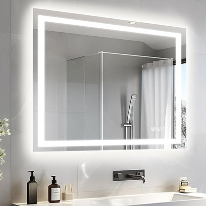 EchosLife 40"x32" LED Bathroom Mirrors for Wall | Backlit + Front Lit, Anti-Fog, Stepless Dimmable, 3 Colors, Memory, Tempered Glass, UL Listed, Horizontal/Vertical