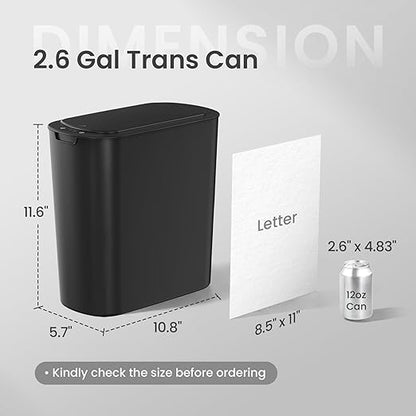 Cesun Automatic Small Bathroom Trash Can with Lid, 2.6 Gallon, Black | Motion Sensor, Plastic, Touchless, Odor Control, Smart Garbage Can, Battery Operated, Manual Button, for Office/RV/Bedroom