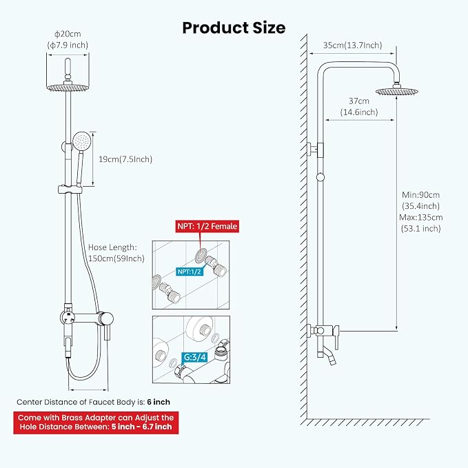 gotonovo Outdoor Shower Kit SUS304 Stainless Steel Matte Black | Outside Shower Fixtures,8’’ Rain Head with Handheld Sprayer,Swivel Tub Spout,Indoor/Outdoor,Poolside,Backyard,Garden,Beach