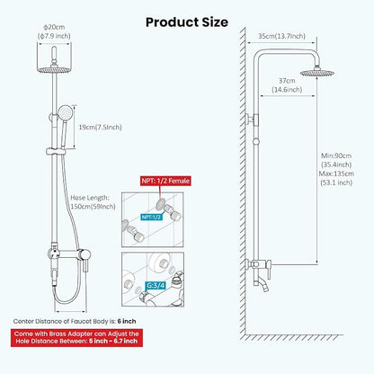 gotonovo Outdoor Shower Kit SUS304 Stainless Steel Matte Black | Outside Shower Fixtures,8’’ Rain Head with Handheld Sprayer,Swivel Tub Spout,Indoor/Outdoor,Poolside,Backyard,Garden,Beach