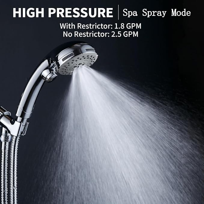 High Pressure Shower Head with Handheld Spray 6 Settings Chrome | Hand Held Shower head with On Off Switch, Spa Spray Mode, 60inches Hose