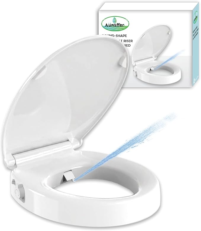 Bidet Toilet Seat Riser Round, Height 2.91inch, 3 Mode Wash No Electric | Soft Close, One-Bottone Quick Release, Safe Anti-Slip Rubber Pad Adjustable, Urine Splash Guard, Top/Bottom Fixing Compatible