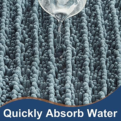 Luxury Chenille Dusty Blue Bathroom Rugs Sets 2 Piece, Thickened Hot Melt Rubber Bottom Bath Mats for Bathroom Non Slip,Bath Rugs Quick Dry Machine Washable for Shower Mat (47"x17"+17"x24")