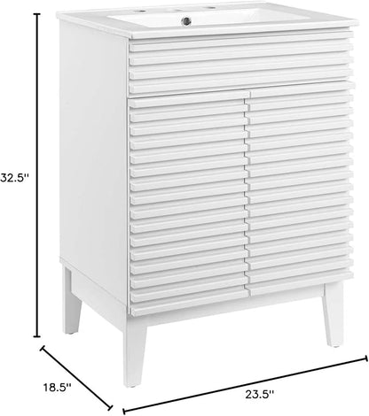 Modway Render Mid-Century Bathroom Vanity with Sink in White White