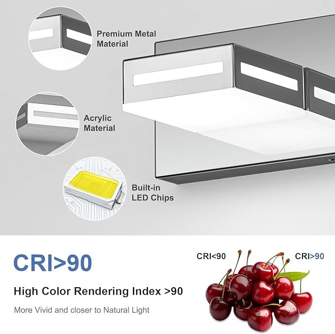 LED Modern Bathroom Light Fixtures, 4-Light 30-Inch Chrome Vanity Lights for Bathroom Lighting Fixtures Over Mirror, 350° Rotatable Acrylic, 6000K Cool White Wall Lamp