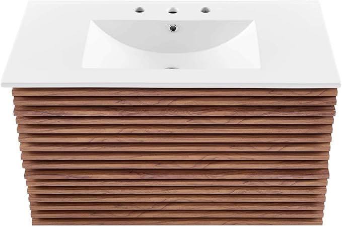 Modway Render 36" Wall-Mount Bathroom Vanity in Walnut White