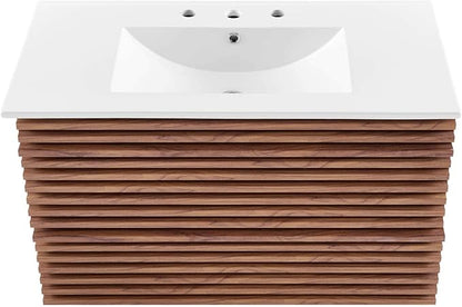 Modway Render 36" Wall-Mount Bathroom Vanity in Walnut White