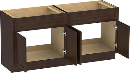Vanity Art 78 Inch Bathroom Base Cabinet Only, Double Sink Top (Not Include Sink) with Door & Soft Close Hinge, Unassembled Floor Cabinet, Brown, 2ea 39 Inch Combo