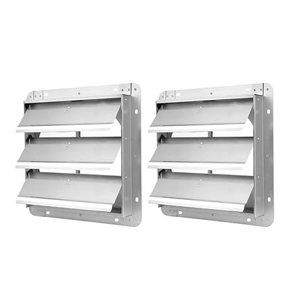 Simple Deluxe 14-Inch Square Aluminum Automatic Gravity Shutter Louver Vent, Silver,2-Pack
