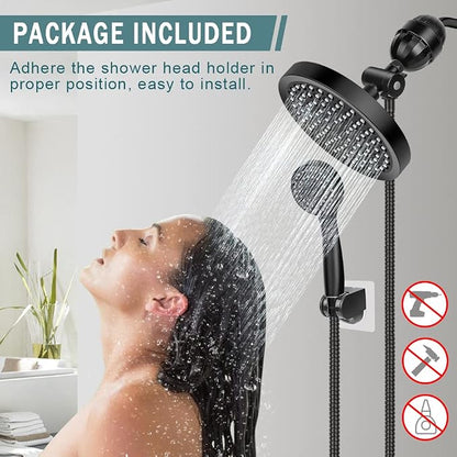 Filtered Shower Head with Handheld, High Pressure Rainfall Shower Head | Filter for Hard Water, Removes Chlorine & Impurities, 60'' Hose, Adjustable Holder, Chrome Finish (Black)