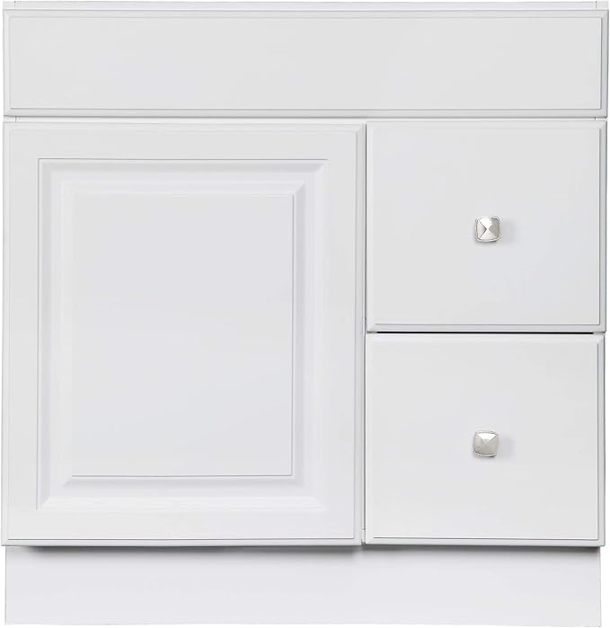 Design House Wyndham Bathroom Vanity, Solid Wood Construction, 1-Door, 2 Drawers, for 25-in. x 19-in. Vanity Tops, Easy-to-Assemble, White, 30.0 in. W x 18.0 in. L x 30.0 in. H, 597203