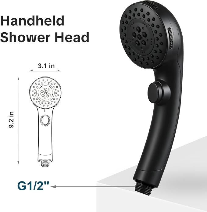 OFFO 5 Mode RV Shower Head Replacement, On Off Switch for Water Saving, High Flow Powerful Boosting Showerheads, Matte Black