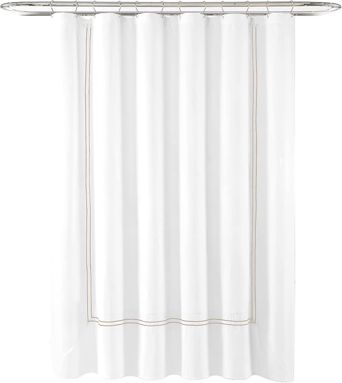 Lush Decor Hotel Collection Shower Curtain Single 72" W x 72" L White & Wheat - White Shower Curtains for Bathroom - Bathroom Curtain - Modern Decor