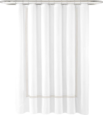 Lush Decor Hotel Collection Shower Curtain Single 72" W x 72" L White & Wheat - White Shower Curtains for Bathroom - Bathroom Curtain - Modern Decor