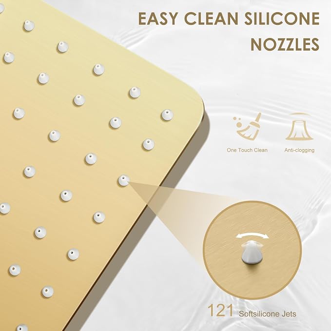 10 Inch Gold Rain Shower Head - All Metal Stainless Steel 304, Ultra Thin Design, Modern Bathroom Square Rainfall Showerheads - Full Body Coverage Bath Shower