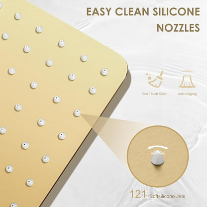 10 Inch Gold Rain Shower Head - All Metal Stainless Steel 304, Ultra Thin Design, Modern Bathroom Square Rainfall Showerheads - Full Body Coverage Bath Shower