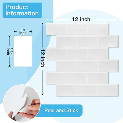 Art3d 10-Pack Subway Peel and Stick Backsplash, White Washed, 12 x 12 Inch | Thickened Design, No Warping, Durable, Self-Adhesive, Sturdy, for Kitchen, Bedroom, Ideal for New Home Buyers, Future Movers