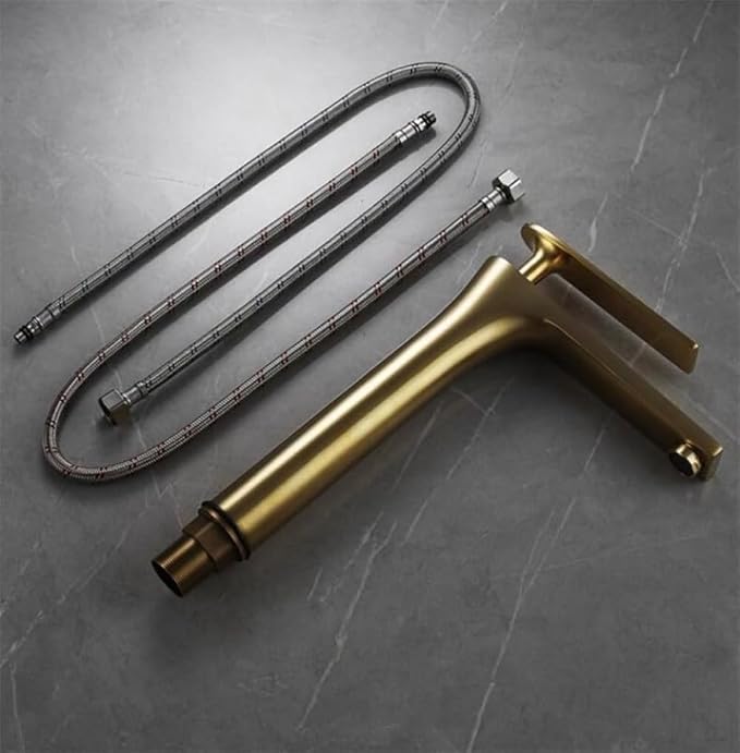 Bathroom Faucet Brushed Gold Brass Basin Cold and Hot Water Mixer Sink Tap-Black Tall(Chrome Short)