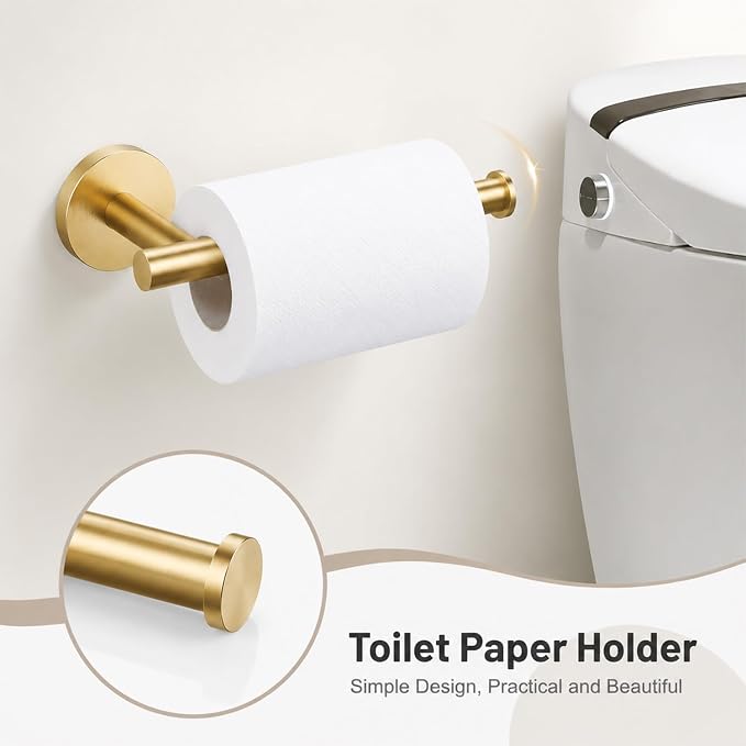 Brushed Gold Bathroom Accessories Set, 6 Pieces Gold Towel Bar Bathroom Hardware Set, 24 Inch Towel Racks for Bathroom, SUS304 Stainless Steel Bathroom Towel Holder Toilet Paper Holder Wall Mounted