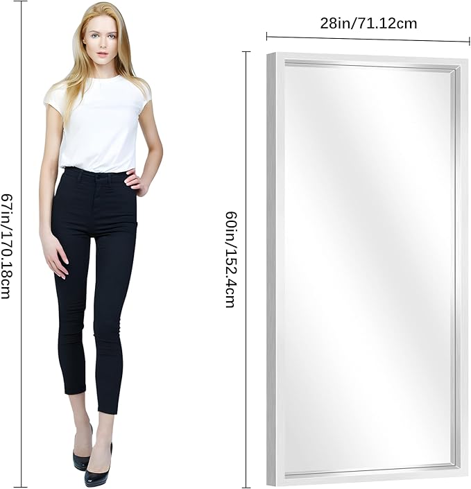 28x60 Silver Bathroom Mirror, Brushed Silver Rectangular Mirror for Wall, 0.6" Thickened Deep Frame Mirrors for Bathroom Sink, Shatterproof Tempered Glass, Antirust, Horizontally or Vertically