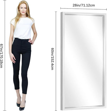 28x60 Silver Bathroom Mirror, Brushed Silver Rectangular Mirror for Wall, 0.6" Thickened Deep Frame Mirrors for Bathroom Sink, Shatterproof Tempered Glass, Antirust, Horizontally or Vertically
