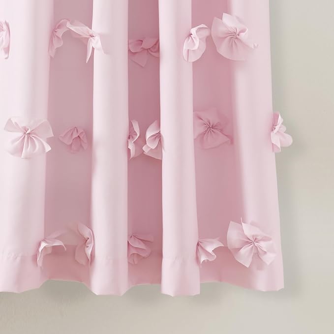 Lush Decor Riley Light Filtering Window Curtain Panel, Single 54" W x 63" L, Lilac - Cute Purple Curtains for Bedroom - Bow Decor - Coquette Curtains for Windows
