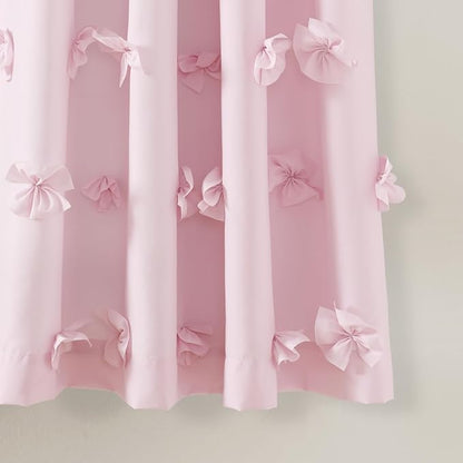 Lush Decor Riley Light Filtering Window Curtain Panel, Single 54" W x 63" L, Lilac - Cute Purple Curtains for Bedroom - Bow Decor - Coquette Curtains for Windows