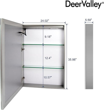 DeerValley 24" W x 36" H Led Lighted Medicine Cabinet with Mirror | Bathroom Medicine Cabinet with Defogger & 3-Color, Wall Mounted Mirrored Medicine Cabinets with Lights, DV-1VM0187