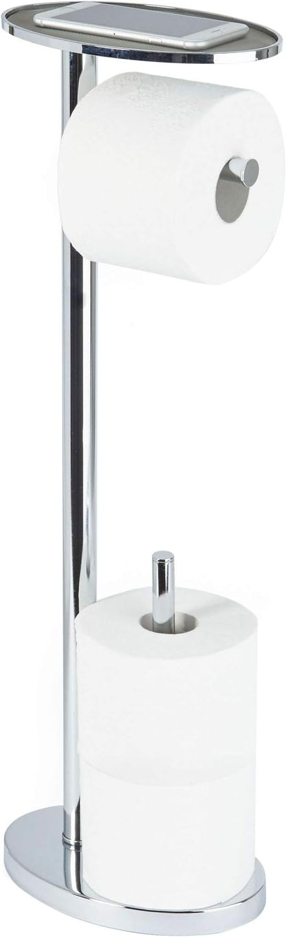 Better Living Ovo Toilet Caddy with Top Shelf, Bathroom Toilet Paper Storage Holder Stand with Dispenser and Reserve for 2 Extra Jumbo Rolls, Metal Freestanding Toilet Paper Roll Holder, Chrome