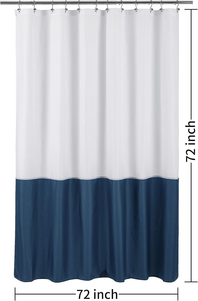 ALYVIA SPRING Waterproof Fabric Shower Curtain or Liner White/Navy, 72x72 | 3 Magnets, Soft Cloth & Hotel Quality, Machine Washable, Light-Weight, Standard Size