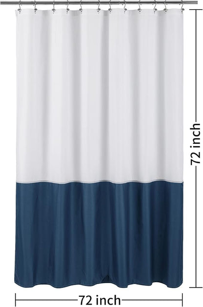 ALYVIA SPRING Waterproof Fabric Shower Curtain or Liner White/Navy, 72x72 | 3 Magnets, Soft Cloth & Hotel Quality, Machine Washable, Light-Weight, Standard Size
