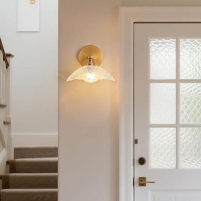 Bathroom Vanity Light, 9.05 Inch Single Light Brushed Antique Brass Wall Sconce, Vintage E12 Bathroom Light for Mirror, Euro Classic Lighting for Hallway, Bedroom, Powder Room
