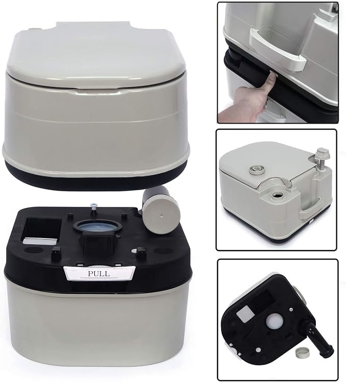 XKMT- Gray 24L Advanced Portable Toilet Flush Camping Travel Outdoor Picnic Piston Pump Commode [P/N: ET-TOILET002-24L]