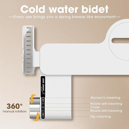 Bidet Attachment for Toilet with Phone Holder and Hook,Non-Electric Self-Cleaning Dual Retractable Nozzles,Adjustable Water Pressure for Rear and Feminine Wash