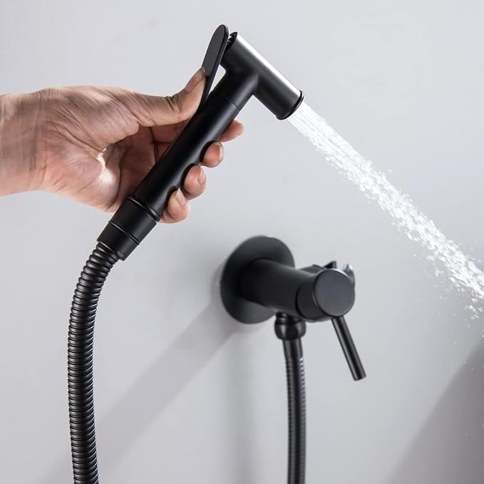 Wall Mounted Bidet Sprayer Set, Stainless Steel Round Handheld Bidet Attachment, Matte Black, BDS09-7