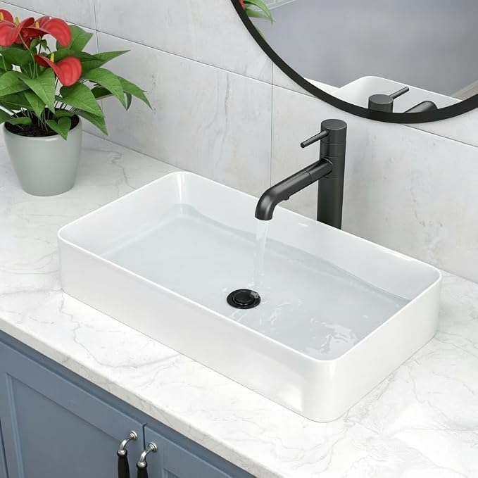 24 Inch Rectangular Bathroom Sink White Above Counter | 24"x14" Large Bathroom Sink Modern White Porcelain Ceramic Above Counter Vanity Sink Countertop Vessel Sink Art Basin